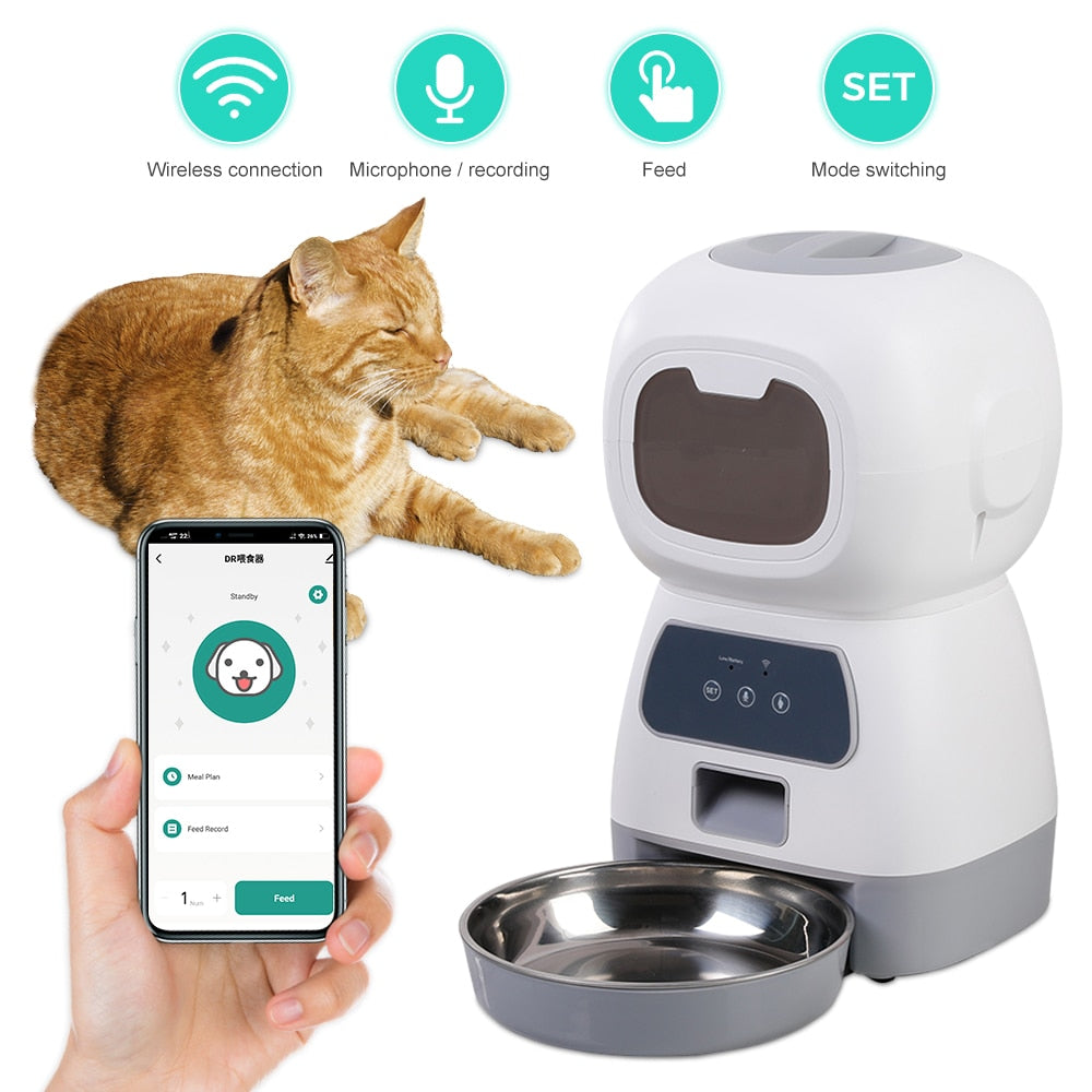 3.5L WIFI Automatic Dog Feeder Programmable Pet Smart Feeder Dual Power Mode for Cats and Dogs Stainless Steel Feeding Bowl