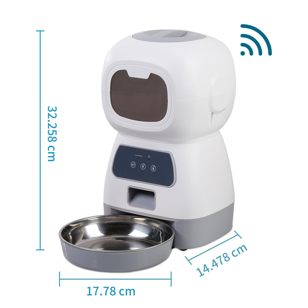 3.5L WIFI Automatic Dog Feeder Programmable Pet Smart Feeder Dual Power Mode for Cats and Dogs Stainless Steel Feeding Bowl