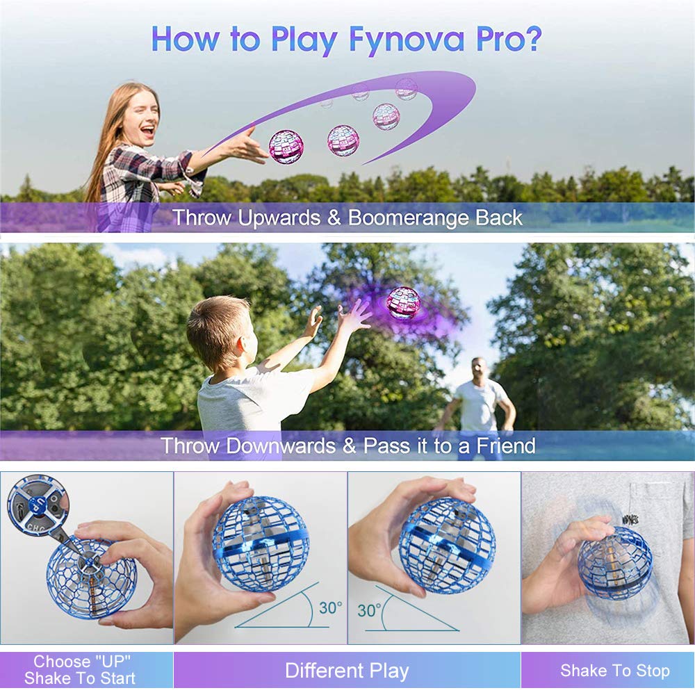 Flynova Pro Flying Ball Spinner Toy Hand Controlled Drone Helicopter 360° Rotating Mini UFO With Light Kids Gifts