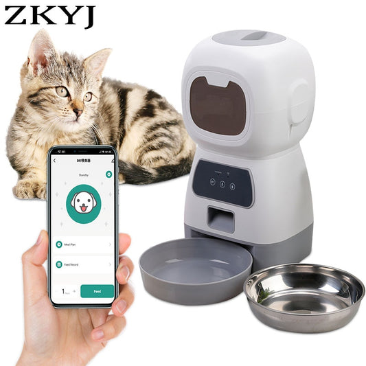 3.5L WIFI Automatic Dog Feeder Programmable Pet Smart Feeder Dual Power Mode for Cats and Dogs Stainless Steel Feeding Bowl