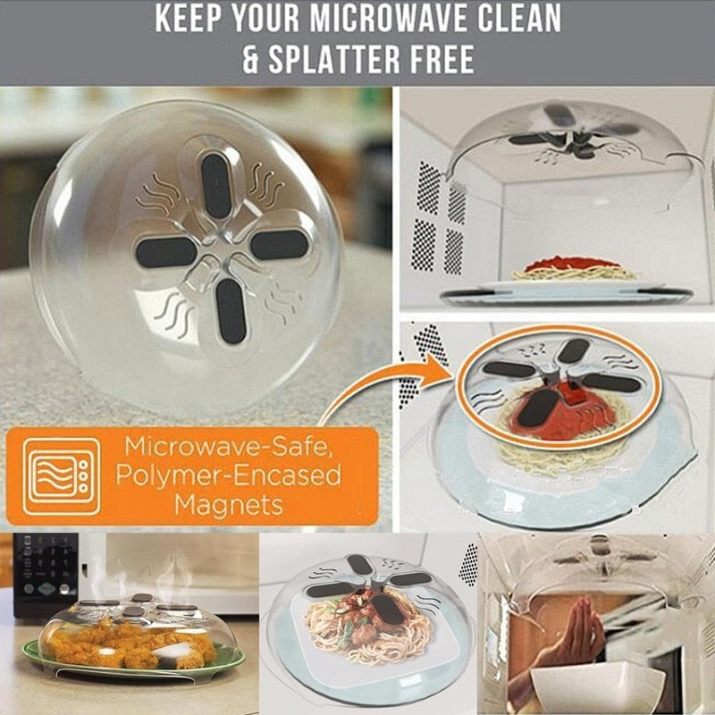 Food Splatter Guard Professional Microwave Food Anti-Sputtering Cover With Steam Vents Magnetic Splatter Lid Heat Resistant